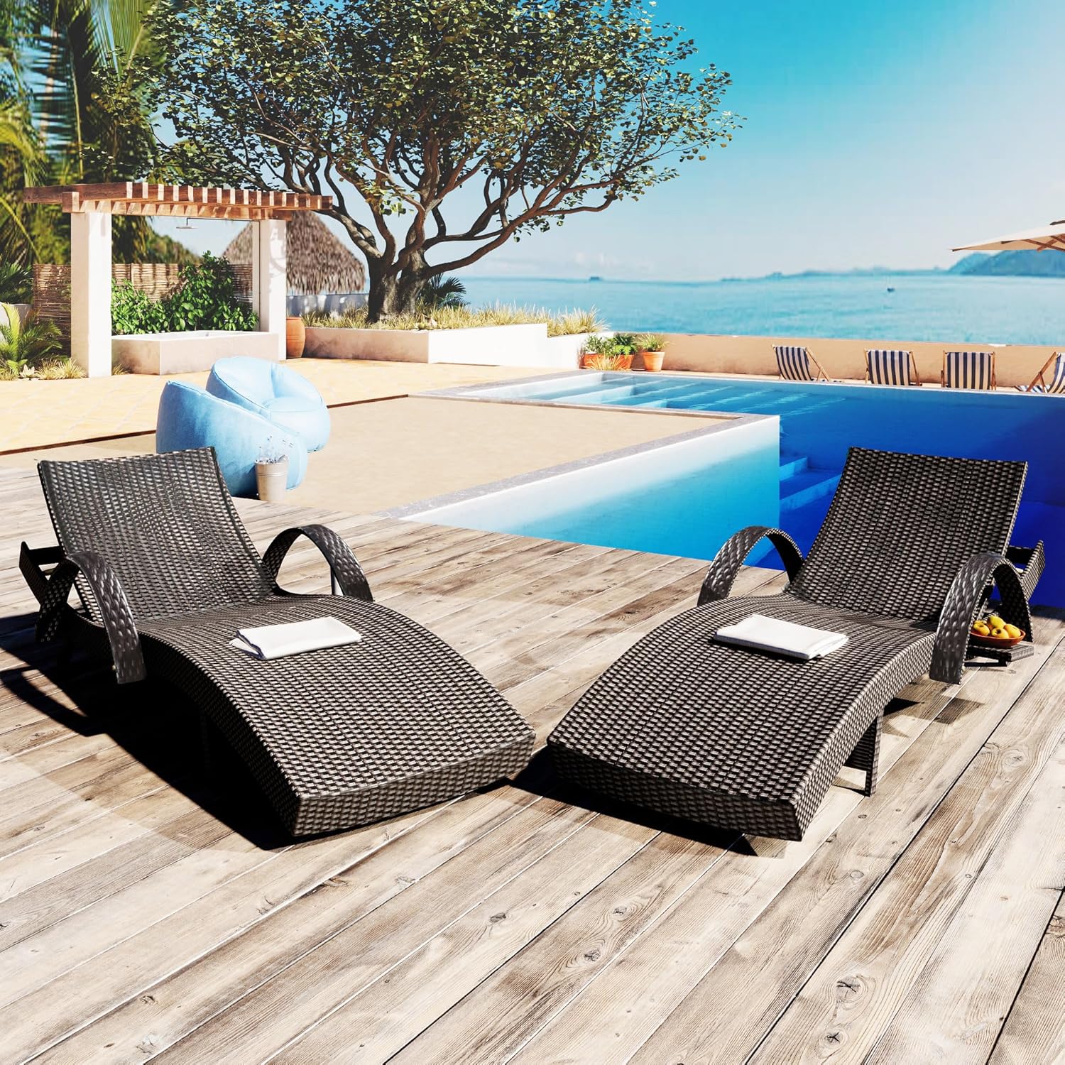 Rattan Lounge Set - 80'' Adjustable Reclining Chaise Lounge Set
