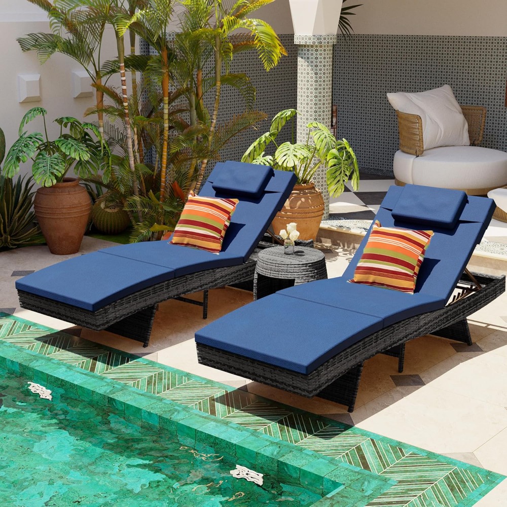 Rattan Lounge Set - Chaise Lounge Set of 2, Rattan