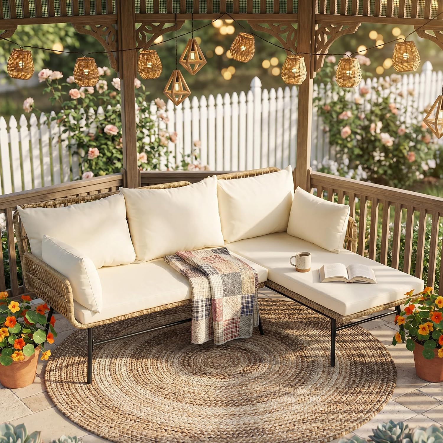 Rattan Lounge Set - 3 Pieces Boho Patio Furniture Set