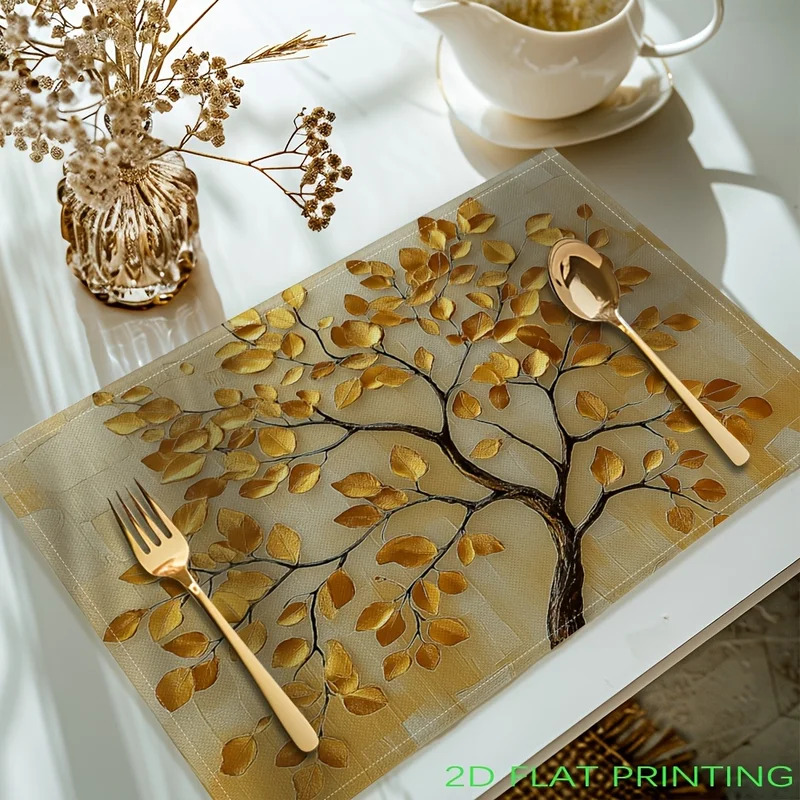 Outdoor Furniture Dining - VIKAMA 4-Piece Golden Leaf Tree Placemat