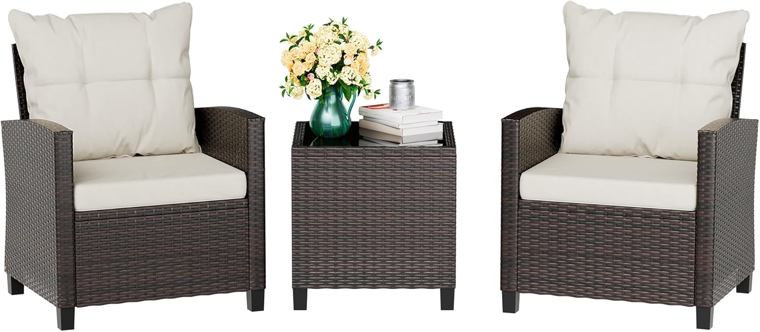 Beige compact 3-piece rattan w - огляд і ціна Outdoor Furniture Cushion