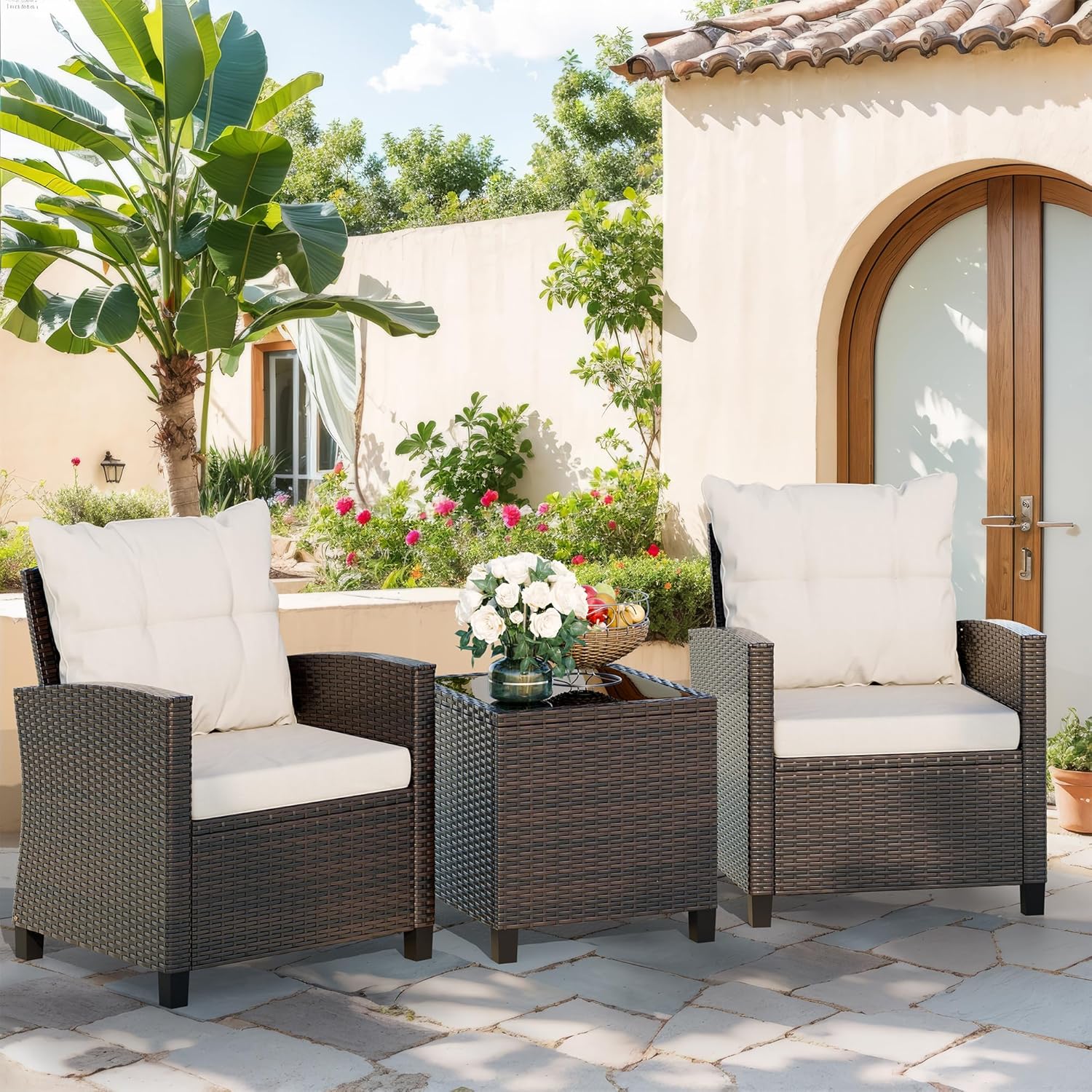 Beige compact 3-piece rattan w - огляд і ціна Outdoor Furniture Cushion