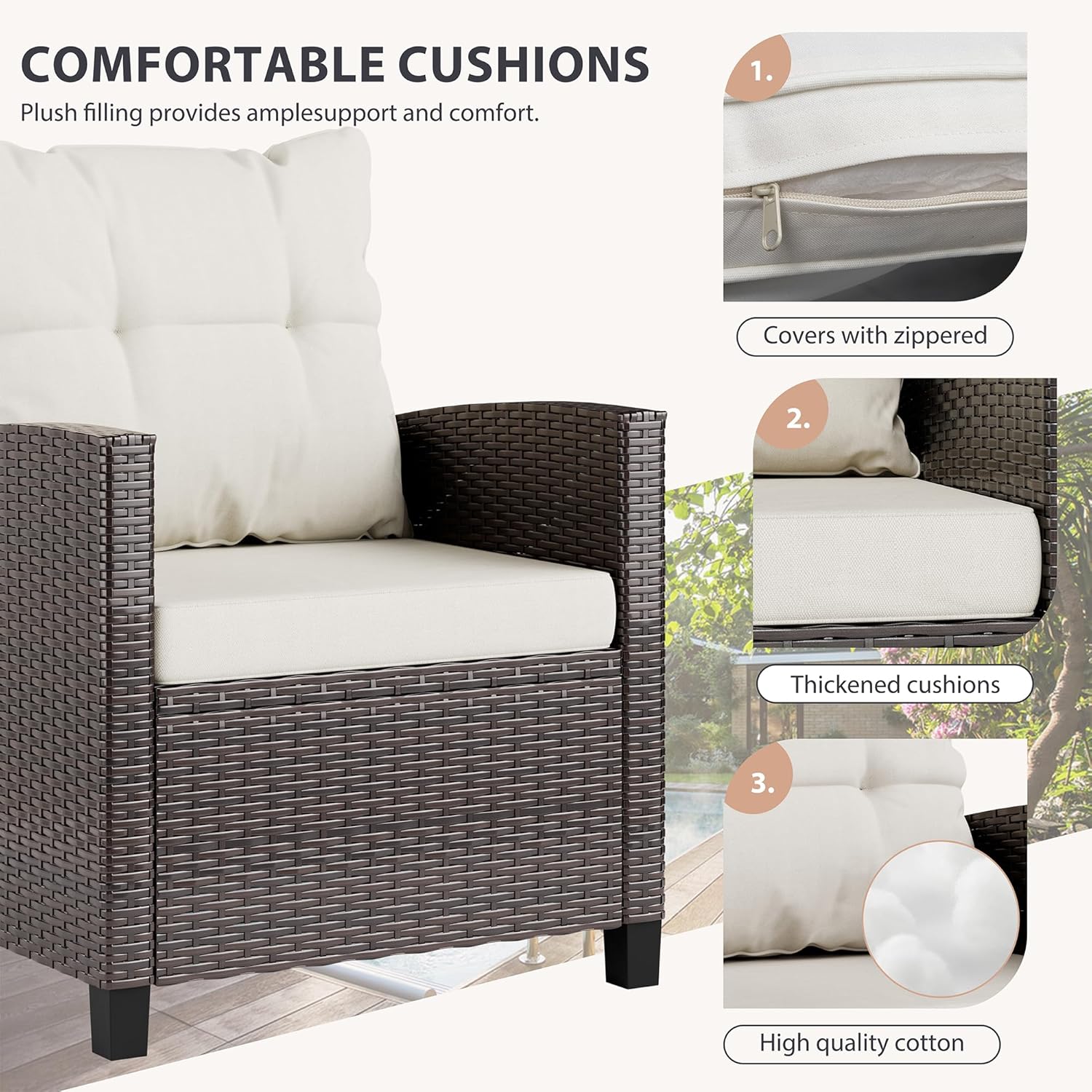 Beige compact 3-piece rattan w - огляд і ціна Outdoor Furniture Cushion