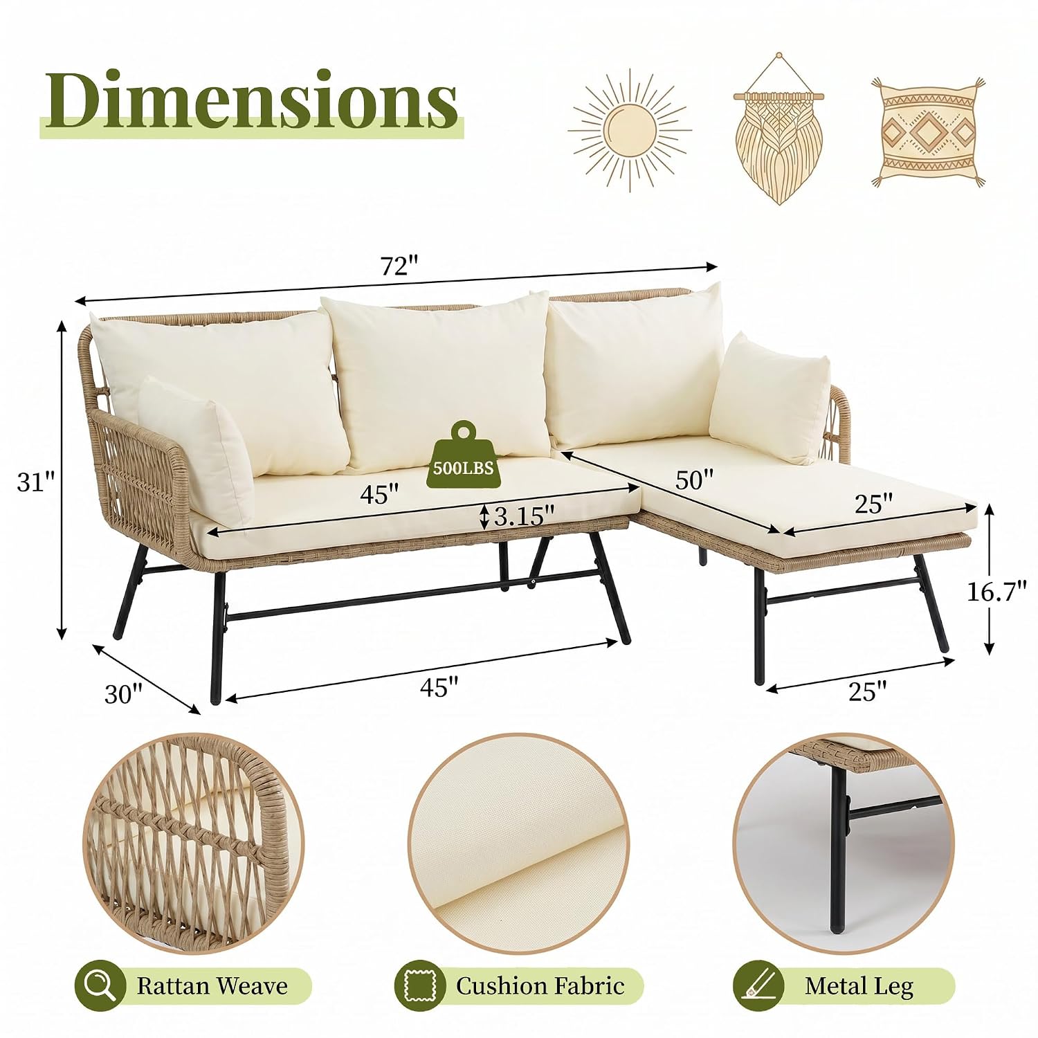 3 Pieces Boho Patio Furniture  - огляд і ціна Rattan Lounge Set